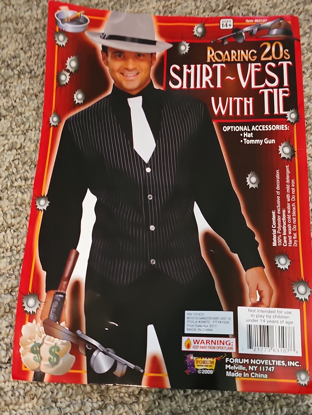 Roaring 20s Black Pinstripe Shirt-Vest with White Tie & Hat.